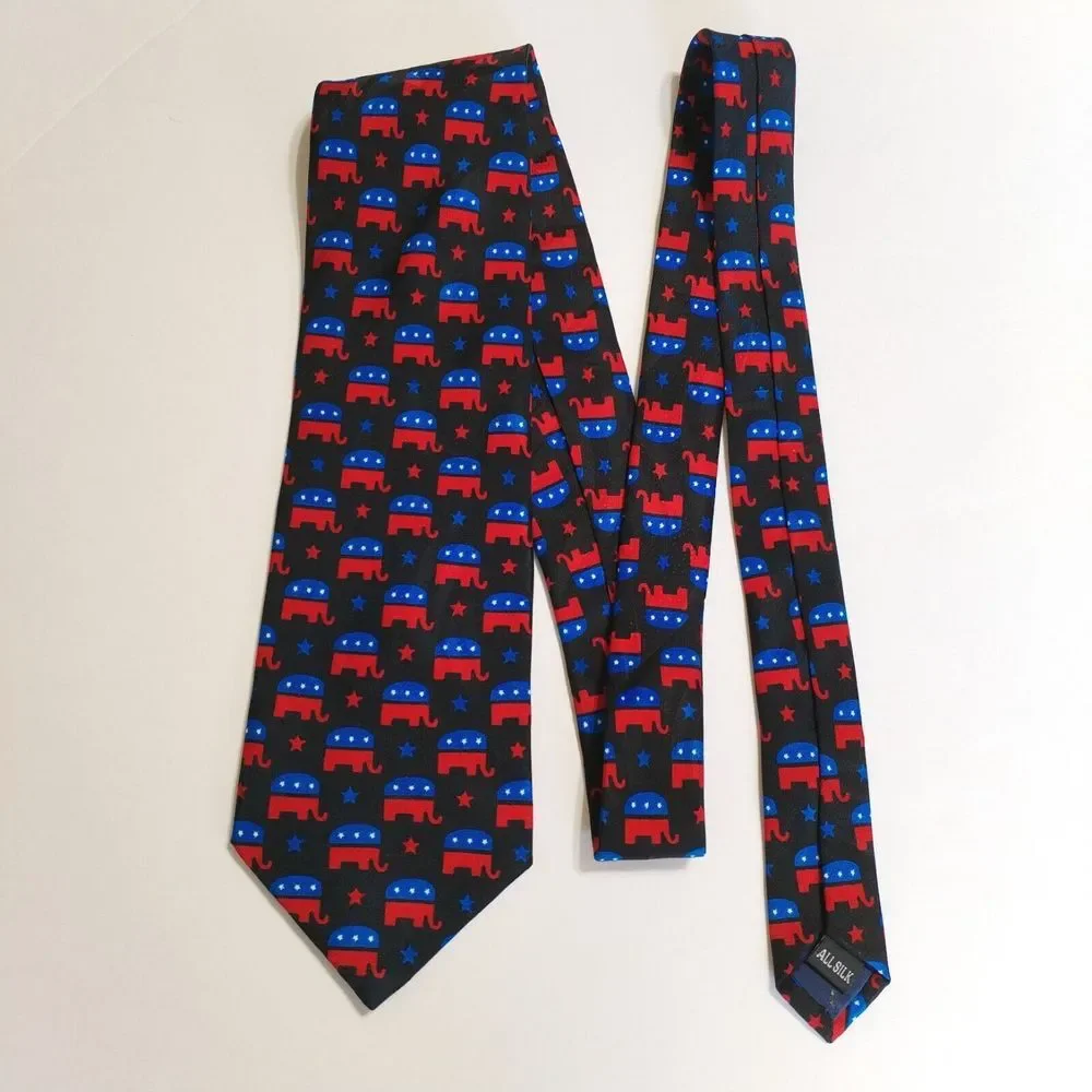 Political Neck Tie Conservative Elephant GOP Republican Party Blue Red 1…‎